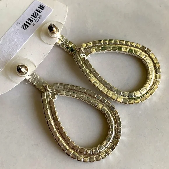 J. Dew Crystal Drop Earrings Silver Tone Large - Picture 4 of 8